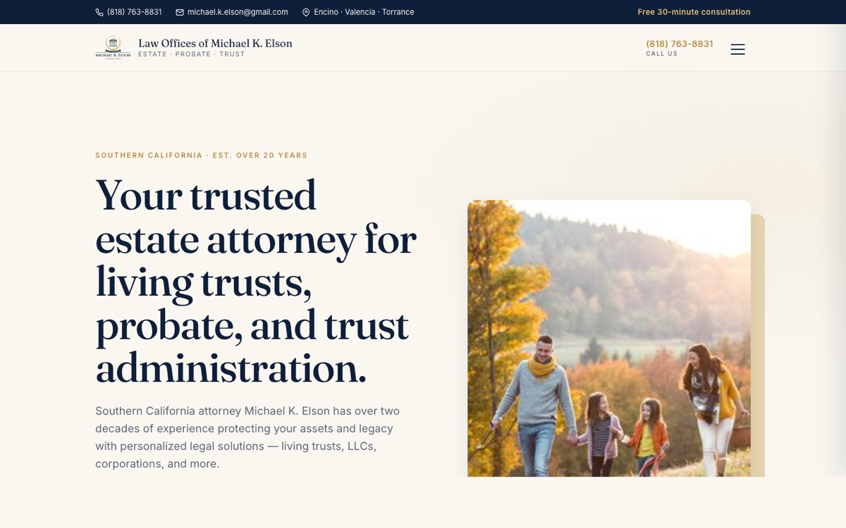 Law Offices of Michael K. Elson homepage screenshot